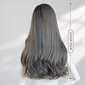 cheap Party Wigs-Women's 22″ Grey Wavy Ends Halloween Wig – Full Bangs, Heat‑Resistant Synthetic Long Hair for Costume &amp; Fashion