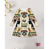 preiswerte 3D-Cartoon-Kommode-Mädchen&#039; 3D Grafik Kleid Langarm Sommer Frühling Urlaub Täglich Ferien Prinzessin Schön Süß Kinder 4-12 Jahre Freizeitkleid A Linie Kleid Knielang Normale Passform