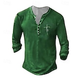 billiga Bomull och linne T-shirts-Herr Henleytröja T-shirts T-tröja Långärmad tröja Långärmad Henley Sommar Höst Mönster Tro Mode Designer Mode Årgång Semester Gata Utekväll Mörkgrå Svart Vit Topp t-shirt för män