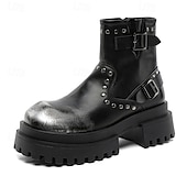 abordables Chaussures pour Hommes-Bottines noires à boucle épaisse pour homme – Bottes de combat à plateforme punk rock pour la mode gothique et le streetwear d&#039;automne