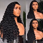 baratos Perucas de seda frontais de cabelo natural-Peruca de cabelo humano 100% virgem não processado, fechamento de renda 5x5, sem cola, cabelo cacheado birmanês, 13x4, pré-arrancada para mulheres