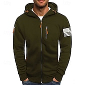 economico felpe con cappuccio da uomo di base-Per uomo Felpa con cappuccio Felpa con cappuccio a zip intera Nero Bianco Vino Verde militare Blu marino Con Cappuccio Bandiera Nazionale Con zip Tasca Sport &amp; Outdoor Quotidiano Ferie Poliestere