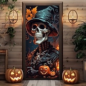 economico Coperture per Porte di Halloween-Coperture per porte di Halloween scheletri strega arazzo per porta tenda per porta decorazione sfondo striscione per la porta anteriore casa di campagna festa di vacanza forniture decorativi per