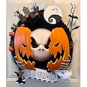 お買い得  ハロウィンのリースとフラワー装飾-ハロウィーンの悪夢のようなカボチャのリース、恐ろしいカボチャのコウモリと墓地のガーランドの装飾、屋内、屋外、壁、クローゼット、フェンス、窓、農家用
