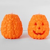 cheap Halloween Indoor-1 Pc Halloween Skeleton Pumpkin LED Electronic Candlelight Indoor and Outdoor Party Atmosphere Nightlight Colorful Dimming