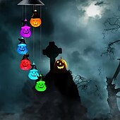 economico Luci di Halloween-Carillon solare a vento di Halloween con sette colori cangianti, luce da balcone a forma di teschio di zucca, luce da appendere, impermeabile, per esterni, giardino, casa, festa di Halloween,