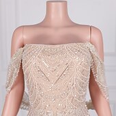 cheap Evening Dresses-Mermaid / Trumpet Evening Gown Elegant Dress Formal Prom Sweep / Brush Train Sleeveless Off Shoulder Lace with Pearls Sequin