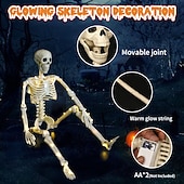 economico Halloween all&#039;Aperto-1 pezzo da 90 cm/35 pollici di Halloween, modello di scheletro luminoso attivo con articolazioni, appeso in piedi, seduto, sdraiato, luce calda, scatola per batterie AA, luci decorative horror e