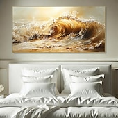 baratos Landscape Paintings-Handmade Oil Painting Wall Art Decoration Modern Abstract Sea Wave for Living Room Home Decor Stretched Frame Hanging Painting/Rolled Canvas (No Frame)