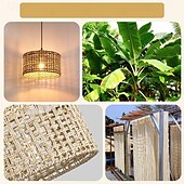 economico Luci a sospensione-Lampada a sospensione artistica country, materiale in legno di rattan, altezza 16 cm, luce bianca calda/bianca, E26 E27, catena regolabile