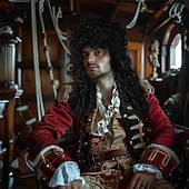 preiswerte Historische Perücken-Piratenkapitän Herrenperücke Cos langes lockiges Haar Clown schwarz Halloween Punkrock Kopfbedeckung