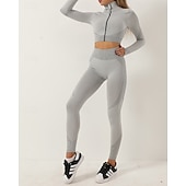 abordables Conjuntos y Monos-Mujer 2 Piezas Conjunto deportivo de yoga Conjuntos para estar en casa Otoño Retazos Bloque de color Trajes de Yoga Ejercito verde Negro Entrenamiento de gimnasio Alta cintura Secado rápido Eslático