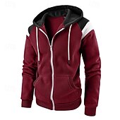economico felpe con cappuccio da uomo di base-Per uomo Felpa con cappuccio Felpa con cappuccio a zip intera Nero Rosso Blu marino Cachi Grigio scuro Con Cappuccio Blocco di colori Patchwork Tasca Coulisse Sport &amp; Outdoor Quotidiano Ferie