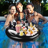 cheap Outdoor Activity-Inflatable PVC Floating Bar for Pool Parties - Multi-Hole Cup Holder &amp; Snack Tray Durable Black Drink Station for Outdoor Swimming Events Inflatable Pool Float Summer Party Essentials