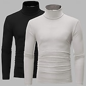economico magliette di base-Maglietta a collo alto da uomo, 2 pezzi, a maniche lunghe, a collo alto, con colletto arrotolato, autunno autunno &amp;T-shirt sportiva casual invernale, semplice, leggera, classica, da 2 pezzi