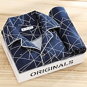 baratos Pijamas-Homens Roupa de Dormir Conjunto de Pijama Top e calça de pijama 1conjunto Xadrez Moda à moda Clássico Casa Diário De Cama Poliéster Conforto Macio Respirável Lapela Manga Longa Camisa Social Calça
