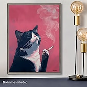 abordables Hasta 30 $-Room Decor 1pc Smoking Cat Canvas Print Poster Black Cat Theme Wall Art Decor Unique Creative Wall Art for Living Room Bedroom Office Restaurant Waterproof Frameless