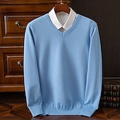 billiga tröja för män-Herr Pullover tröja Stickad tröja Ribbad Sticka Vanliga toppar Stickat Slät V-hals Mode Grundläggande Semester Dagliga kläder Kläder Höst Vinter Kamel Vin S M L