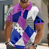 preiswerte Geometrisches Poloshirt für Herren-Herren Geometrisch Farbblock Polo Kurzarm Polo-Shirts Hemden mit Kragen Lässig Straße Athleisure Alltagskleidung Knöpfe Sommer Rosa Purpur Grün