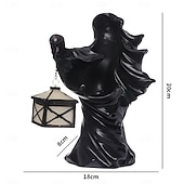 cheap Halloween Hanging &amp; Tabletop Decorations-Halloween Ghost Ornament LED Lighted Resin Hellkeeper Black and White Ghost Lantern Decoration for Halloween Party Outdoor Garden Yard Sculpture Spooky Festival Decor