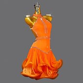 tanie strój konkursowy-Taniec latynoamerykański Sukienka Kryształ / Kryształ górski Frędzel Łączenie Damskie Spektakl Szkolenie Bez rękawów Nylon