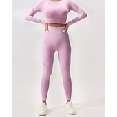 preiswerte Sets &amp; Einteiler-Damen 2 Stück Yoga-Trainingsanzug Lounge-Outfits  Herbst Einfarbig Kombination Armeegrün Schwarz Fitnesstraining Hohe Taille Elastisch Atmungsaktiv Langarm Sport Sportkleidung Schlank