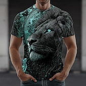 preiswerte T-Shirts mit Tiermuster-Herren Löwe 3D T Shirt Kurzarm T-Shirt 3D-Druck Rundhalsausschnitt Hemd Übertrieben Designer Party Straße Lässig Gelb Rote Purpur Sommer Frühling Ganzjahres Bekleidung S M L XL XXL XXXL
