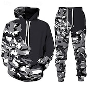 abordables chándal y sudadera con capucha para hombre-Hombre Tracksuit Conjunto de atuendo Conjunto de sudaderas con capucha Sudadera Exterior Diario Deportes Bolsillo Correa camuflaje Negro Naranja Gris Ligero Impresión gráfica Poliéster Ropa de Deporte