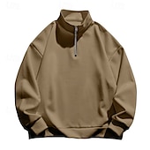 abordables sudaderas de lana-Hombre Sudadera Sudadera de polar Pull-over Sudadera con un cuarto de cremallera Negro Blanco Vino Rojo Caqui Cuello Mao Plano Deporte Casual Diario Ropa de calle De Deporte Primavera Otoño Ropa