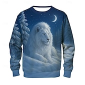 preiswerte Tierdruck-Herren Löwe 3D Pullover Sweatshirt Sweatshirt mit Kapuze Rundhalsausschnitt Lässig 3D-Druck Blau Rundhalsausschnitt 3D Grafik Herbst Winter Designer