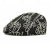 olcso Férfi kalapok-Férfi Vadászsapka Ascot Hat Newsboy Hat Fekete khakizöld 100% pamut Divat Alkalmi Utca Napi Virágos Állítható Fényvédő Légáteresztő