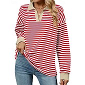 abordables Sudadera &amp; Sweatshirt-Mujer Sudadera tipo jersey Tops casuales Manga Larga Camiseta Ropa Deportiva Escote en Pico Protección Solar Resistente al Viento Al Aire Libre Ropa de deporte Ropa de Deporte Rayas Rosa oscuro Negro
