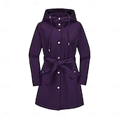 cheap Active Jacket-Women&#039;s Coat Waterproof Comfortable Pocket Buttons Fashion Street Style Plain Outdoor Casual Daily Long Hooded Regular Fit Long Sleeve Outerwear Black White Pink Spring Fall