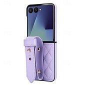 cheap Samsung Cases-Phone Case For Samsung Galaxy Z Flip 7 Z Flip 6 Z Flip 5 Z Flip 4 Z Flip 3 Back Cover with Wrist Strap Shockproof Retro TPU PU Leather