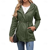economico giacca attiva-Per donna Cappotto Impermeabile Confortevole Cerniera completa Coulisse Moda Stile da Strada Semplice All&#039;aperto Casual Quotidiano Lungo Con Cappuccio Vestibilità regolare Manica Lunga Capispalla