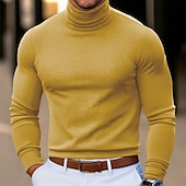 preiswerte Basic-T-Shirts-Herren T-Shirt Langarmshirt Falscher Rollkragen Langarm Rollkragen Stapelhals Herbst Winter Frühling &amp; Herbst Einfarbig Täglich Lässig Streetstyle Stehkragen Rein Formell Outdoor Straße Hellblau