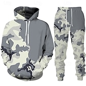 abordables chándal y sudadera con capucha para hombre-Hombre Tracksuit Conjunto de atuendo Conjunto de sudaderas con capucha Sudadera Exterior Diario Deportes Bolsillo Correa camuflaje Negro Naranja Gris Ligero Impresión gráfica Poliéster Ropa de Deporte