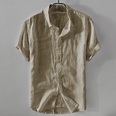 billiga Business Casual-Herr Skjorta Linneskjorta Casual skjorta Bomullskjorta Slät Semester Gata Vit Himmelsblå Kaki Mörkblå Kortärmad Nedvikt Sommar Kläder Button-Down