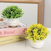 お買い得  人工植物と花-人工ミラノグラス鉢植え植物4個、ミニ屋内フェイク多肉植物、ホームデコレーション、デスクトップの緑の装飾品