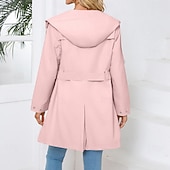 cheap Active Jacket-Women&#039;s Coat Waterproof Comfortable Pocket Buttons Fashion Street Style Plain Outdoor Casual Daily Long Hooded Regular Fit Long Sleeve Outerwear Black White Pink Spring Fall