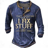 cheap Funny Words-Men&#039;s Graphic Letter I Fix Stuff Henley Shirt Tee Long Sleeve 3D Print Fashion Designer Comfort Casual Daily Wear Going out Spring &amp;  Fall 1 2 3 Black Navy Blue Henley Henley T-Shirt