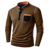cheap Casual Henley Tee-Men&#039;s Waffle Henley Shirt Tee Long Sleeve Solid Color Plain Fashion Designer Casual Color Block Buttons Henley Outdoor Casual Daily Summer Fall Winter Black Navy Blue khaki Henley T-Shirt
