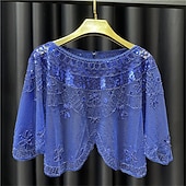 abordables Cape Châle-Écharpe Femme Élégant Protection solaire Manche Courte Dentelle Boléros de Mariage Avec Perlage Pour Mariage Été
