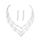 abordables Parures de Bijoux-un parure de bijoux de mariée 2 Zircon Diamant Imitation 1 Collier Boucles d&#039;oreilles Femmes Élégant Classique Doux Adorable Superposé Amour Précieux Parure de Bijoux Pour Mariage Anniversaire Cadeau
