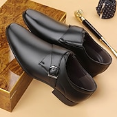cheap Formal-Men’s Brown Faux Leather Monk Strap Dress Shoes – Sleek Buckle Design for Office Professionals, Business Meetings and Formal Occasions