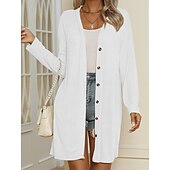 abordables Manteaux &amp; trenchs-Femmes Veste Décontractée Confortable Respirant Boutons Occasionnel Uni Vacances Rue Occasionnel Tenue quotidienne Simple Boutonnage Long Col en V Coupe régulière manche longue Vêtements d&#039;extérieur