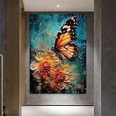 お買い得  植物画 プリント-モダンな花と蝶のキャンバスアートポスターフレームレス壁装飾、リビングルームや寝室の部屋の装飾に最適