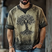 cheap Vintage T shirts-Men&#039;s T Shirt Tee Short Sleeve Shirt Tee Top Short Sleeve V Neck Summer Tree Tribal Vintage Designer Basic Print Vacation Street Going out Light Green Green Top Tee for Men
