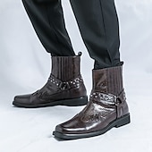 levne Biker Boots-Pánské Boty Motorkářské boty Chůze Vinobraní Na běžné nošení Bristké PU kůže Pohodlné Protiskluzové Teplý Kotníčkové Povaleč Elastická gumička Černá Hnědá Podzim Zima