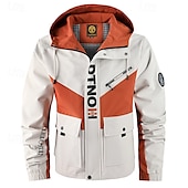 preiswerte Sportjacke-Herren Outdoorjacke Freizeitjacke Urlaub Täglich Winddicht Warm Tasche Herbst Winter Farbblock Buchstabe Mode Klassisch Mit Kapuze Regulär Weiß Dunkelgray Jacken